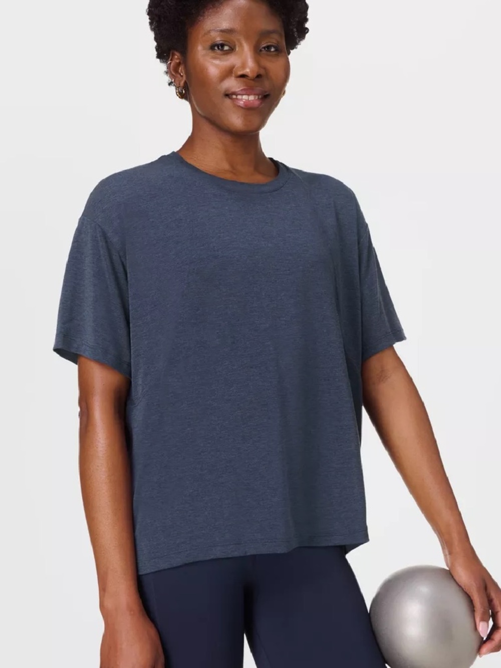 Sweaty Betty Soft Flow Studio Relaxed Crewneck Tee in Navy Blue Small